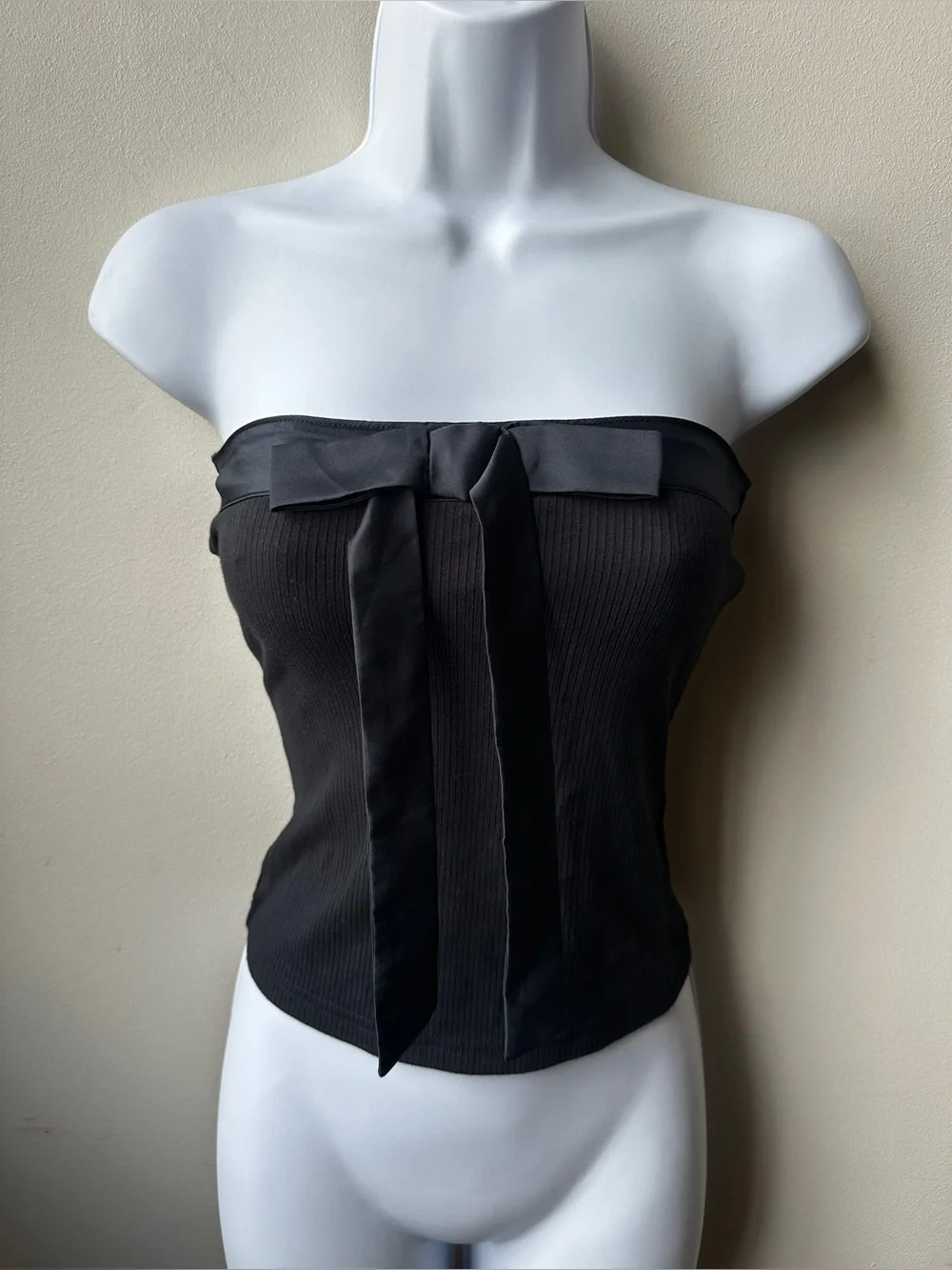 Black Bow Tube Top Coquette Y2K Barbiecore Ribbed Strapless Bandeau Corset Top